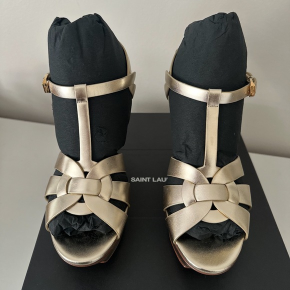 Saint Laurent Gold Tribute Metallic Leather Sandals 39 - Picture 2 of 7